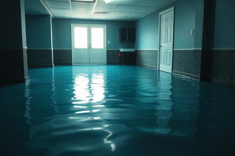 Flooded basement with standing water